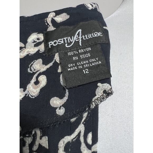 Positive Attitude Midi Ankle Dress Dark Navy Tan Floral Tie Back Cottagecore 12 - Picture 6 of 7